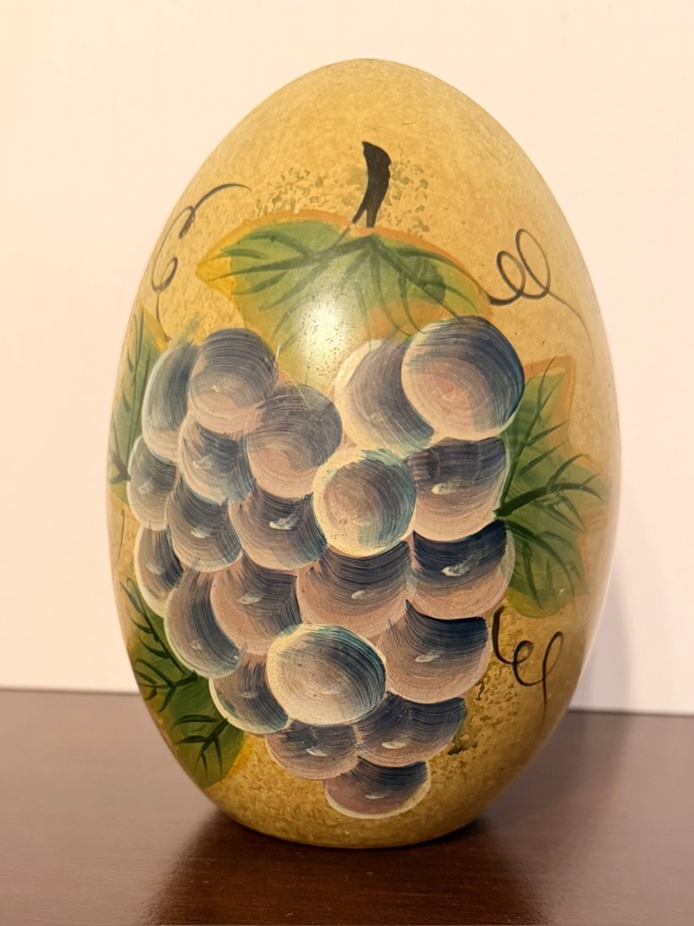 Hand-Painted Grape Decorative Egg - Blue and Green